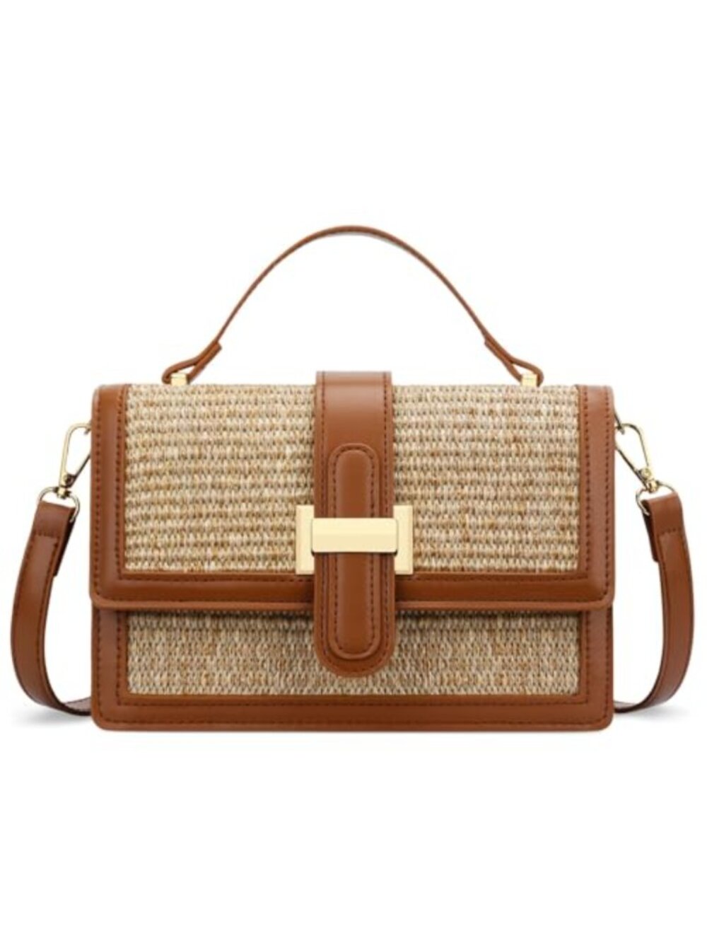 Woven Straw Crossbody Bag for Women with Top Handle Detachable Shoulder Strap